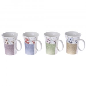 Керамична чаша с цветя, 4 модела, 9х11 см