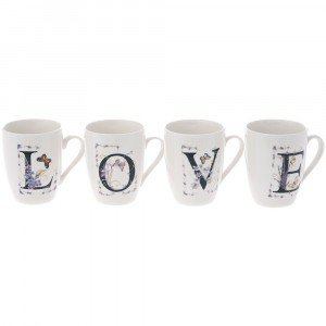 Керамична чаша LOVE, комплект 4 бр, 9х11 см