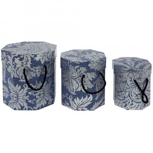 Картонена кутия листа, синя, комплект 3 бр.,Ф14х14/17х19/20х25 см