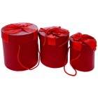 Картонена кутия с панделка, червена, комплект 3 бр.,Ф14х14/17х19/20х25 см