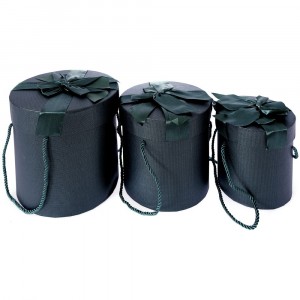 Картонена кутия с панделка, тъмно синя, комплект 3 бр.,Ф14х14/17х19/20х25 см