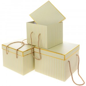 Картонена кутия беж и злато, комплект 3 бр.,18х18х16/20х20х17/22х22х18 см