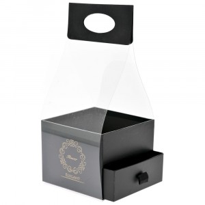 Картонена кутия с прозрачна дръжка, черна, 15х15х12/34 см