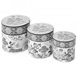 Катронени кутии комплект 3 бр, черно и бяло, ROSE, Ф15х15/18х18/21х21 см