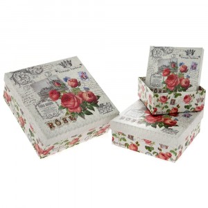 Картонена кутия  VINTAGE FASHION, комплект 3 бр., 12х12х5/15х15х6/18х18х8 см