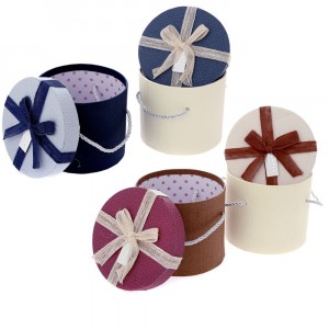 Картонена кутия цилиндър с панделка, 6 цвята., Ф14х12 см