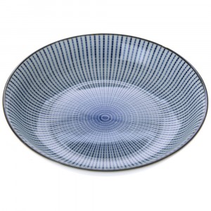 Керамична десертна чиния, сини линии, Ф 18 см