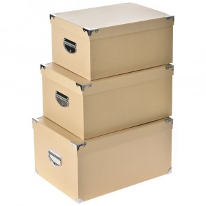 Картонени кутии 3 бр. с метални ръбове, беж