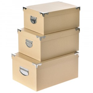 Картонени кутии 3 бр. с метални ръбове, беж (1)