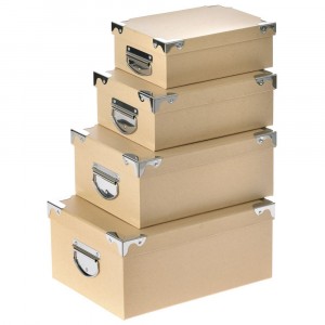 Картонени кутии 4 бр. с метални ръбове, беж