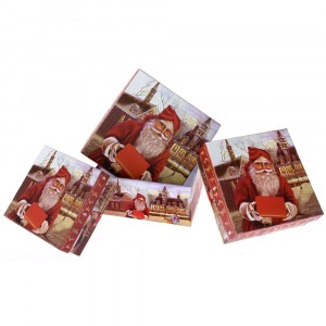 Картонена кутия Дядо Коледа, комплект 3 бр., 11х11х5/13х13х6/15х15х7 см