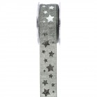 Коледна панделка, зебло, сиви звезди, 3,5 Х 18 М