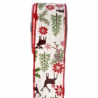 Панделка щампа, коледа в гората, червен кант, 7 Х 9,1 М