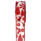 Панделка щампа, коледа в гората, червена, 6,7 Х 9,1 М