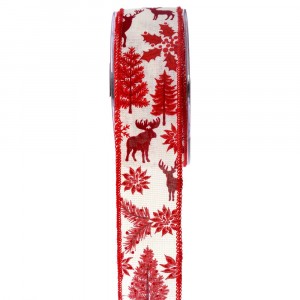 Панделка щампа, коледа в гората, червена, 6,7 Х 9,1 М