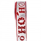 Панделка щампа, HO-HO, сребро и червено, 5,2 Х 9,10 М