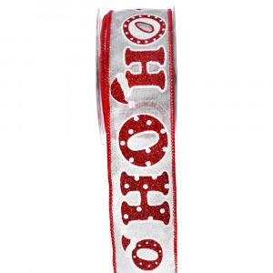 Панделка щампа, HO-HO, сребро и червено, 5,2 Х 9,10 М