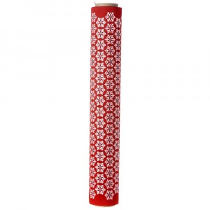 Опаковъчна ролка червена със бели снежинки, 50 Х 5 М