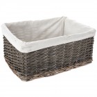 Плетен кош сив, с плат, 45х33х20 см