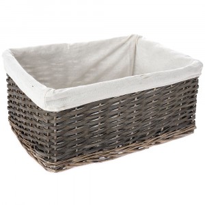 Плетен кош сив, с плат, 45х33х20 см