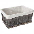Плетен кош сив, с плат, 38х19х18 см