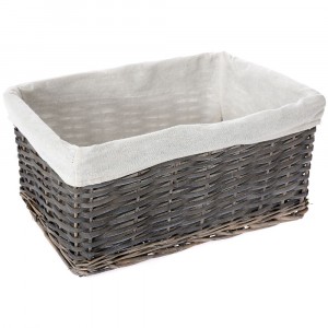 Плетен кош сив, с плат, 38х19х18 см