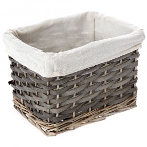 Плетен кош сив, с плат, 23х17х14 см