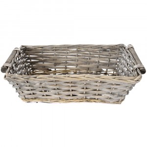 Плетен панер сив с дръжки, 49х35х16 см