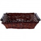 Плетен панер с дървени дръжки, кафяв, 49х35х16  см