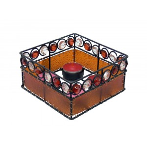 Свещник кожа каре,кристали кафе,15х7см.1м.(2/24)