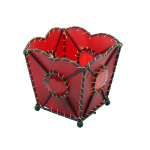 Свещник кожа,чаша,черв.,10см.,1м.(4/48)