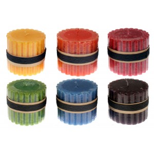 Свещ колона релеф,10см.,6цв.(12/24)