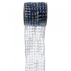 Панделка,синя органза+брокат1м.7.5см.9.4м.(25/100)