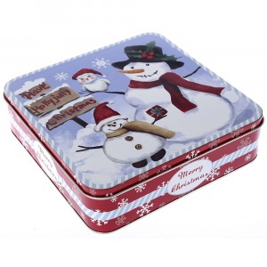 Метална кутия Снежковци, синя, 20х20х6 см