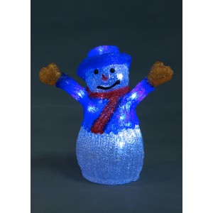 Снежен човек, акрилна фигура - размер H27см, 16 бели LED /диодни/ лампички, с батерия. Външна употреба.
