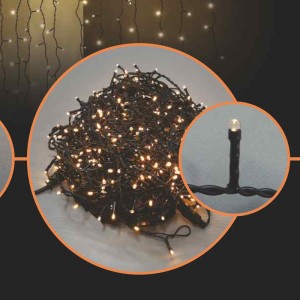 Завеса, 2х2м, 400 сл.жълто LED/ диодни/черен кабел