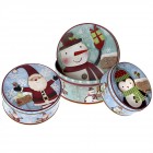 Метални коледни кутии, 3 бр. NORTH POLE, кръг, 14х7/17х8/20х9 см