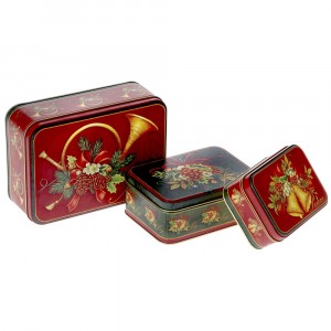 Метални кутии различен коледен декор музика, к-т от 3бр, 12X8X4/14X10X5CM/18Х13Х6СМ