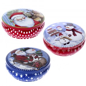 Метална коледна кутия, 3 модела, ф 13х5 см