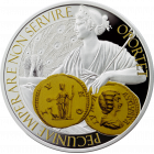 Сребърна монета „Монета, Богинята на парите и закрилата“, с частично златно покритие Сребърна монета „Монета, Богинята на парите и закрилата“, с частично златно покритие